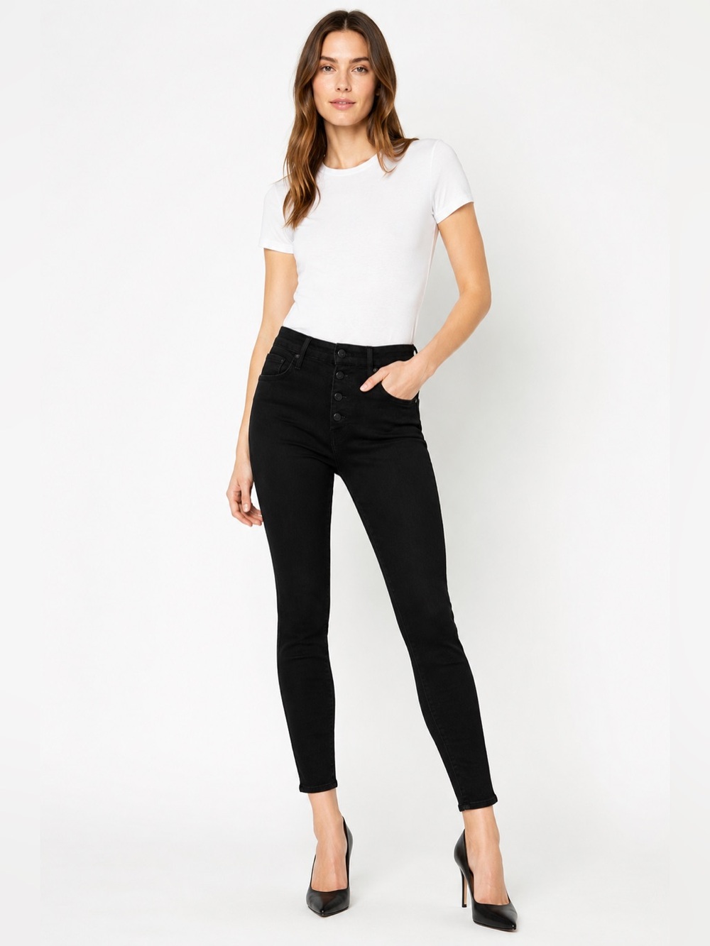 MOTHER The Pixie Black Button Fly Skinny Jeans Women’s Size 28 Made in USA